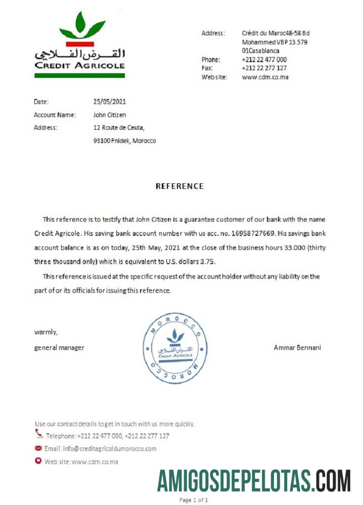 Referência do Banco Credit Agricole de Marrocos baixar para verificação
